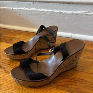 J. Crew Black and Brown Platform Wedge Sandals with Ankle Straps